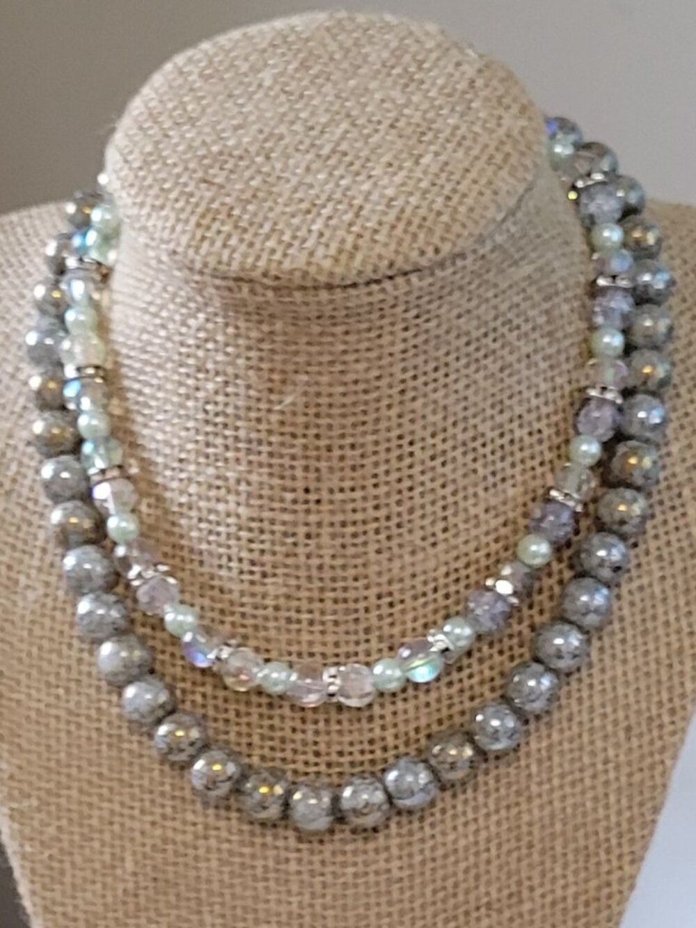 Stunning Mix and Match Blue, Clear and Grey Gold Beaded Necklaces